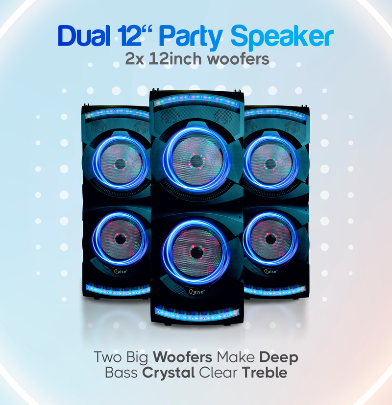 SonicLED-Douze Dual 12" Rechargeable karaoke Party Speaker with 12000Watts of hard hitting bass. PA System