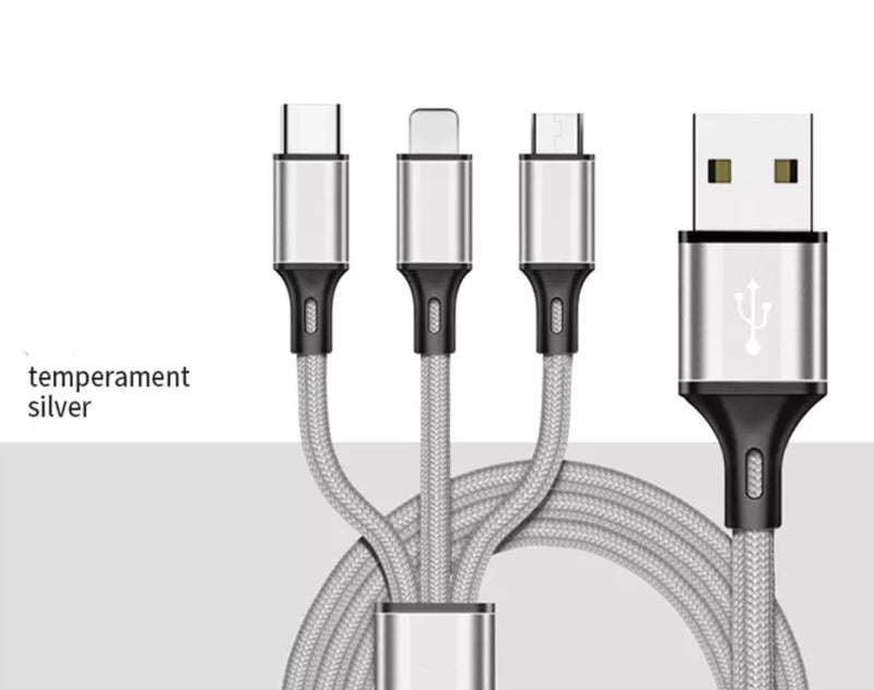 3 in 1 data cable with lightning port, Type C and Micro usb - All in one