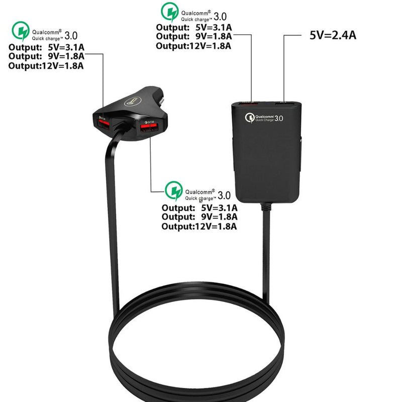 Quad USB car package charger 12A  charger extension for passenger