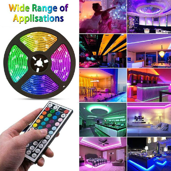 bluetooth 5M 16.4ft RGB 5050 LED Strip light SMD Tape 44 Key Remote 12V 4A Power Full Kit