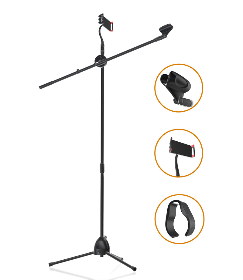 QAISE Microphone Stand – Adjustable Mic Stand Boom - Microphone Stand Tablet Holder for Karaoke, Studio, Parties, Rehearsals and Phone Holder