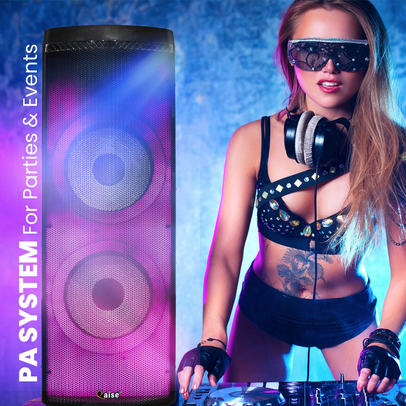 Qaise High Power Rechargeable Bluetooth Party Speaker Karaoke Machine with Deep Bass, PA System for Parties and Events