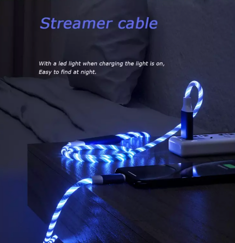 3 in 1 data cable with LED lights. charge 3 devices at the same time; Lightning, micro, and type C