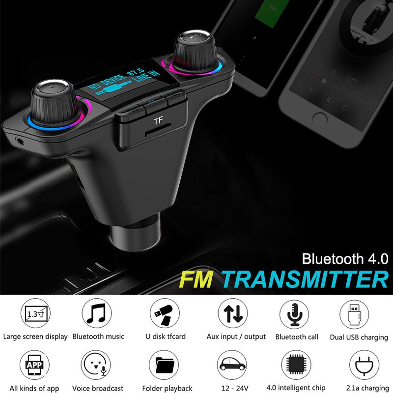 JINSERTA Bluetooth FM Transmitter Handfrees-calling Radio Adapter Car Kit with Dual USB Port MP3 Player Support TF Card USB Flash Drive