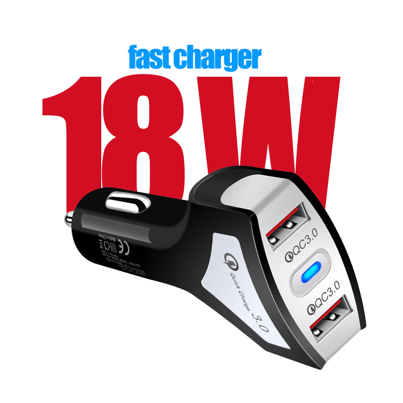 Fast 18w car charger with PD type C output for new phones and USB QC 3.0 output